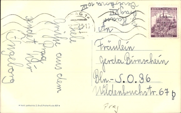 Postcard Praha Prague, Wenceslas Square, tram, equestrian monument