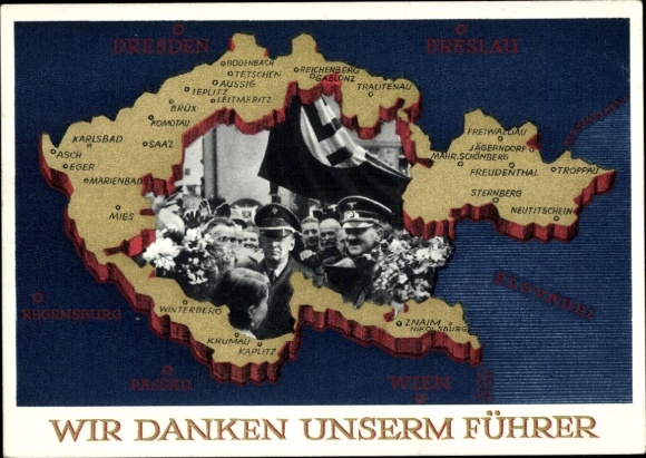 Postal stationery Postcard We thank our Führer, Sudetenland, Bohemia, Moravia, Hitler
