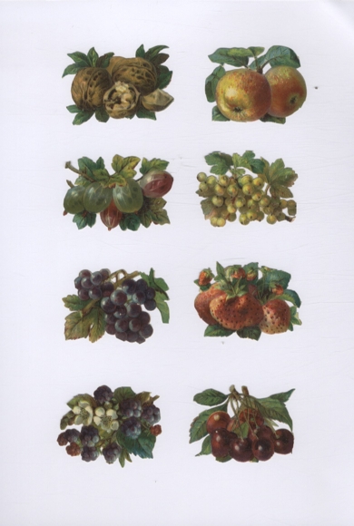 8 Oblaten Beeren, Trauben, Äpfel, Nüsse, je ca. 4 x 6 cm