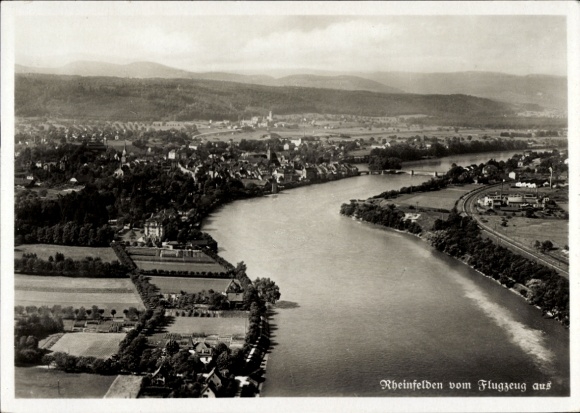 Postcard Rheinfelden in Baden, aerial photograph, Rhine