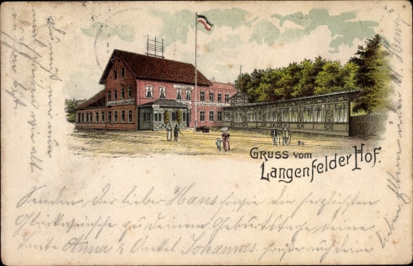Litho Hamburg Eimsbüttel Langenfelde, Langenfelder Hof, Rathaus