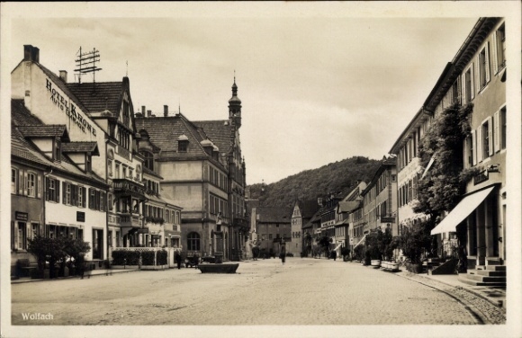 Postcard Wolfach in the Black Forest, Street, Hotel Krone