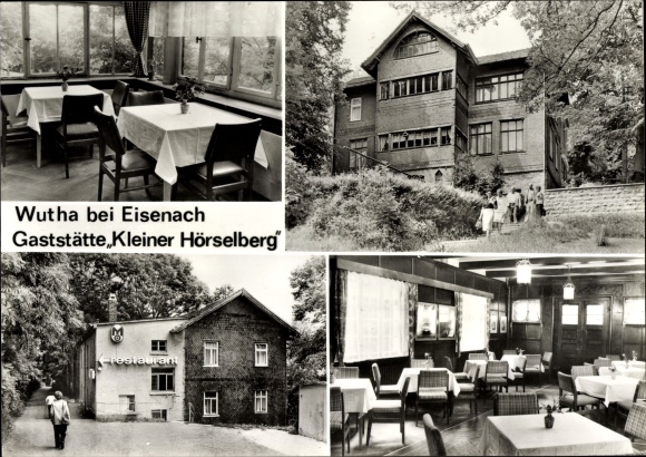 Postcard Wutha Farnroda in Thuringia, restaurant Kleiner Hörselberg, exterior and interior views