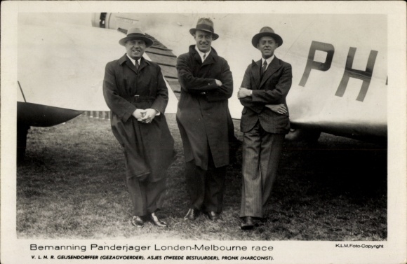 Postcard Bermanning Panderjager London-Melbourne race