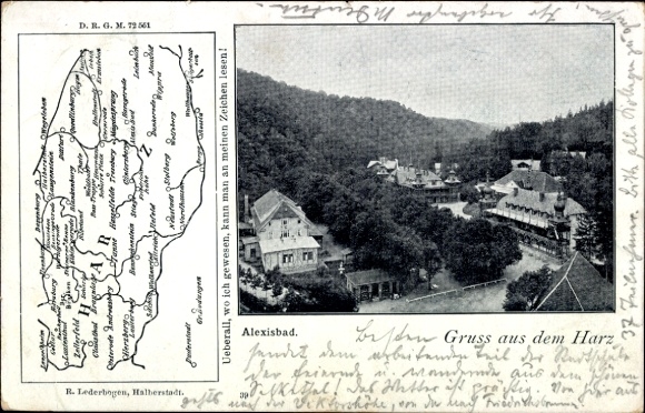 Ak Alexisbad Harzgerode am Harz, Karte mit Landschaftsblick, Karte zeigt Ort, Text 'Gruss aus dem