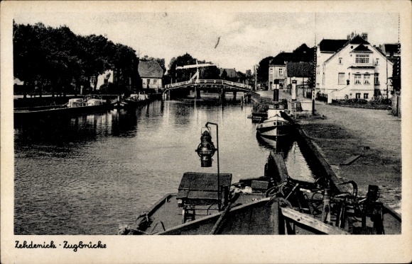 Postcard Zehdenick near Berlin, Havel section with drawbridge