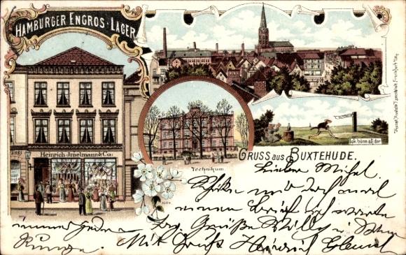Litho Buxtehude in Niedersachsen, Hamburger Engros Lager, Heinrich Imelmann, Technikum, Hase u Igel