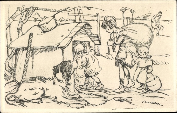 Artist PC Poulbot, Francisque, Children move into a kennel