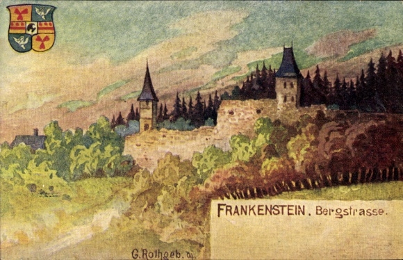 Artist Postcard Rothgeb, G., Nieder Beerbach Mühltal in the Odenwald, Frankenstein Castle