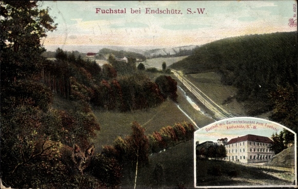 Ak Endschütz in Thüringen, Gasthof zum Fuchstal, tuinrestaurant