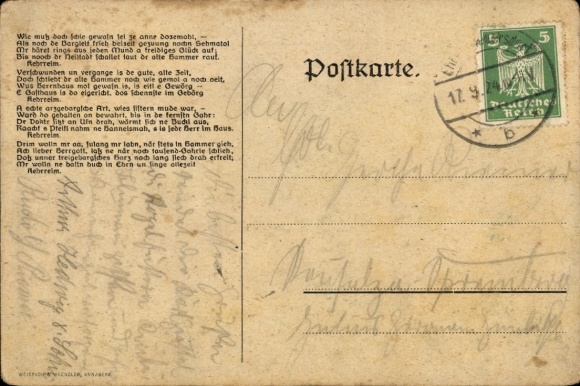 Song Postcard Kaaden, Alfred, Dr Frohnaaer Hammer, The Old Hammer in Frohnau