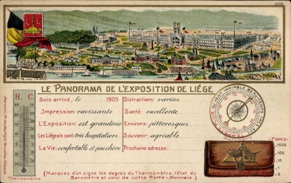 Embossed Liège Liège Wallonia, Expo, World Exhibition 1905, Thermometer