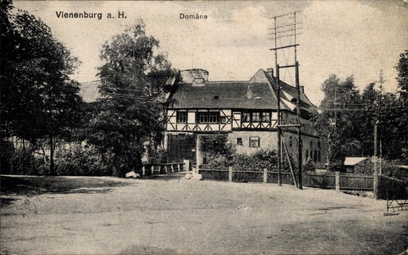 Ak Vienenburg Goslar am Harz, Domäne, Vienenburg a. H., ländliche Architektur, Bäume
