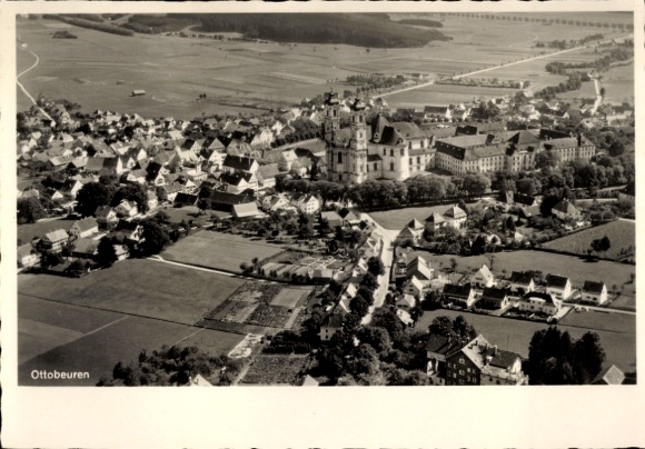 Postcard Ottobeuren in Upper Swabia Allgäu, aerial photograph