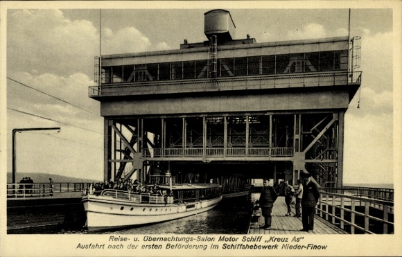 Postcard Niederfinow im Barnim, ship lift, salon motor ship Kreuz As