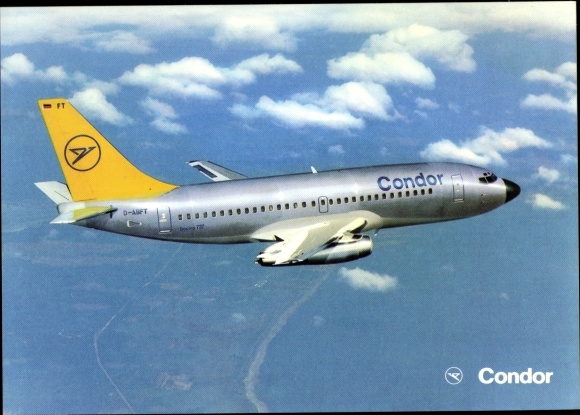 Postcard passenger aircraft Condor, Boeing 737-230 European jet