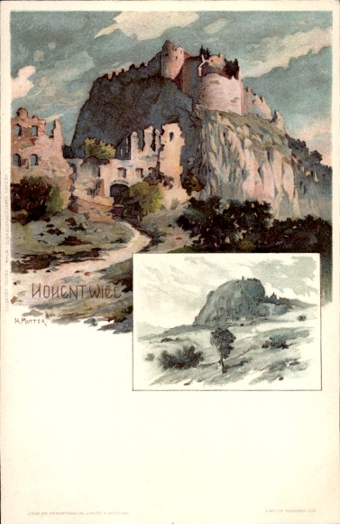 Artist Chromo-Litho Mutter, K., Singen Hohentwiel, castle ruins