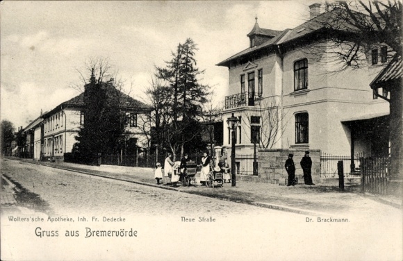 Postcard Bremervörde in Lower Saxony, Neue Straße, Wolterssche Pharmacy, Dr. Brackmann