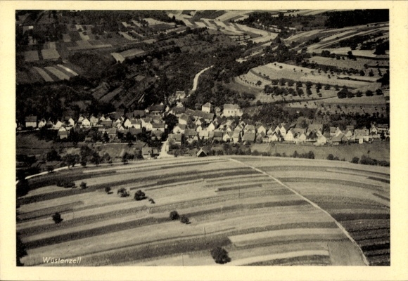 Postcard Wüstenzell Holzkirchen Unterfranken, aerial photograph