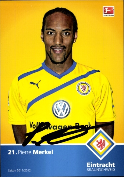 Autograph card footballer Pierre Merkel, Eintracht Braunschweig, autograph