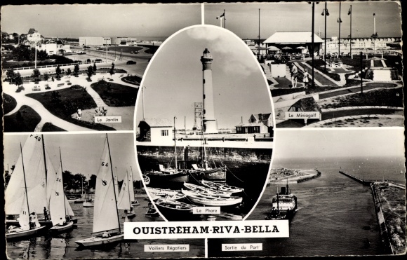 Postcard Ouistreham Riva Bella Calvados, The Garden, The Lighthouse, Minigolf, Regatta Sailing Yachts