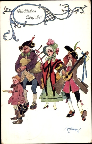 Künstler Ak Schönpflug, Fritz, Glückwunsch Neujahr, Musikanten, BKWI 2121-6