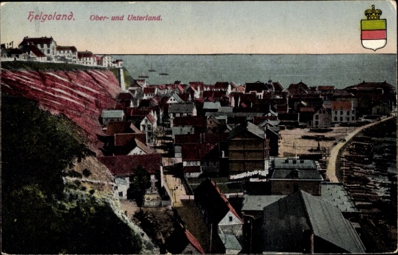 Postcard North Sea island Heligoland, Oberland, Unterland, overall view