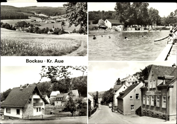 PC Bockau in the Erzgebirge of Saxony, swimming pool, local section, trumpeter castle