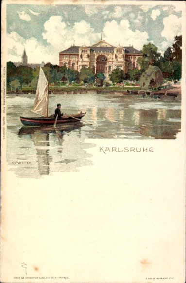 Artist Chromo-Litho Mutter, K., Karlsruhe in Baden Württemberg, park, rowing boat