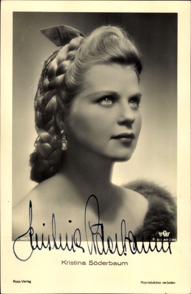 Postcard actress Kristina Söderbaum, portrait with braided hairstyle, autograph