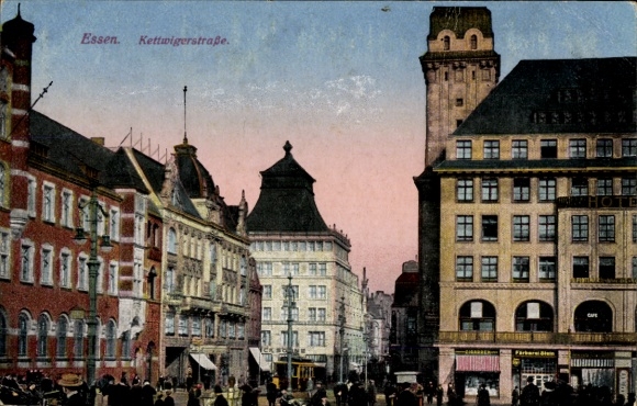 Postcard Essen in the Ruhr area, Kettwiger Straße, tram, shops