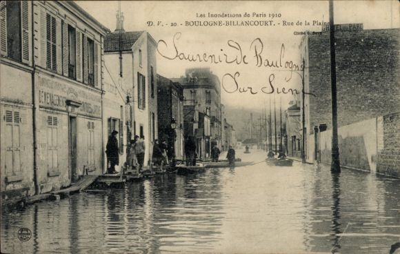 PC Boulogne Billancourt Hauts de Seine, Inondation 1910, Rue de la Plaine