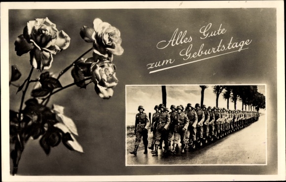 Ak Glückwunsch zum Geburtstag, Wehrmacht-Soldaten auf dem Marsch, Rosen