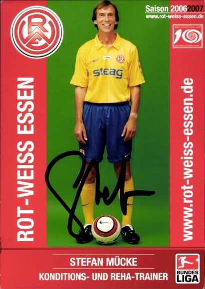 Autogrammkarte Konditions- und Reha Trainer Stefan Mücke, Rot Weiss Essen, Autogramm