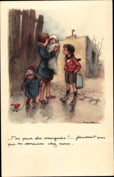 Artist Postcard Poulbot, Franciscque, You&#39;re afraid of spiders, National League against the Slums