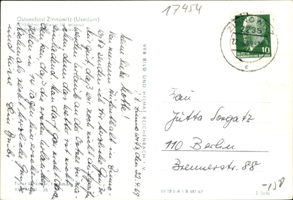 Postcard Ostseebad Zinnowitz on Usedom, FDGB holiday service IG Wismut, Glück auf recreation home