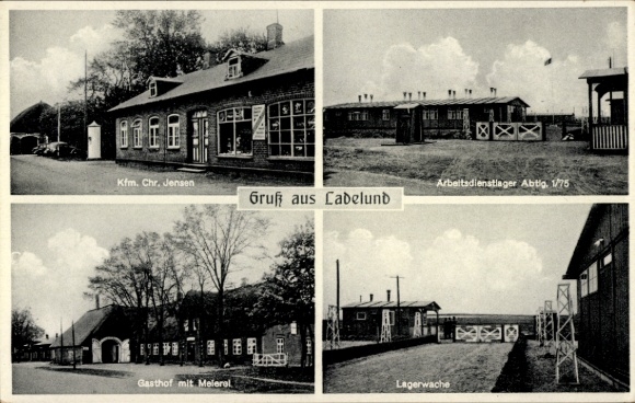 Ak Ladelund in Nordfriesland, RAD Lager 1/75, Geschäftshaus, Gasthof