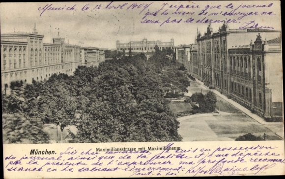 Ak München Maxvorstadt, Maximiliansstraße, Bäume, Gebäude,  aus 1904