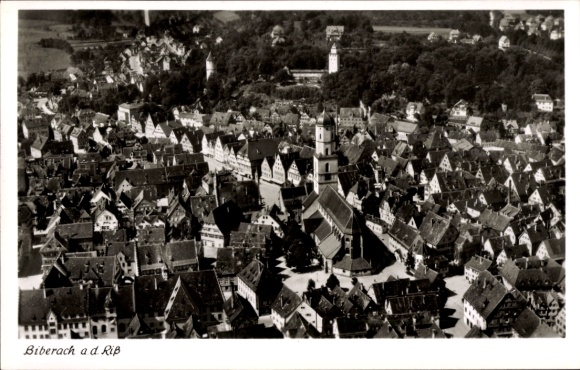Postcard Biberach an der Riß in Upper Swabia, aerial view of Biberach, architecture, churches, town
