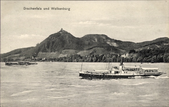 Ak Königswinter am Rhein, Drachenfels, Drachenfels, Wolkenburg, Schiffe auf dem Wasser