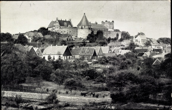 Postcard Bad Bentheim Lower Saxony, view of the city center, castle walls, powder tower