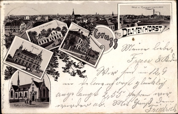 Chromo-Litho Delmenhorst in Lower Saxony, city views, post office, church, city panorama, zoo