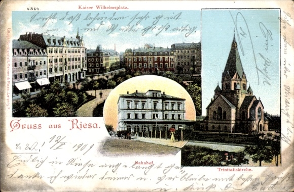 Ak Riesa an der Elbe Sachsen, Trinitatiskirche, Kaiser Wilhelmplatz, Bahnhof