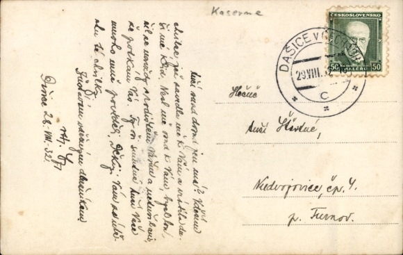 Postcard Dašice Region Pardubice, barracks
