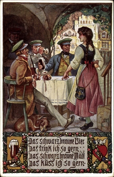 Studentika Artist Postcard The black-brown beer I like to drink, pub scene