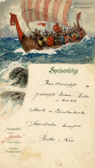 Künstler Menükarte Bohrt, Hans, Igeha, Schokolade Hauswaldt, Wikingerschiff
