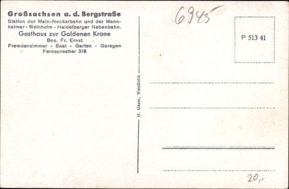 Postcard Großsachsen Hirschberg an der Bergstrasse, Inn zur Goldenen Krone