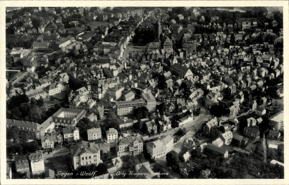 Postcard Siegen in Westphalia, aerial view of many houses and streets, green trees