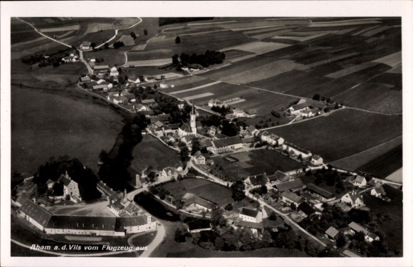 Postcard Aham on the Vils, aerial photograph