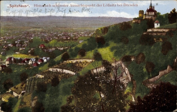 Postcard Radebeul Lößnitz, Spitzhaus, Panorama